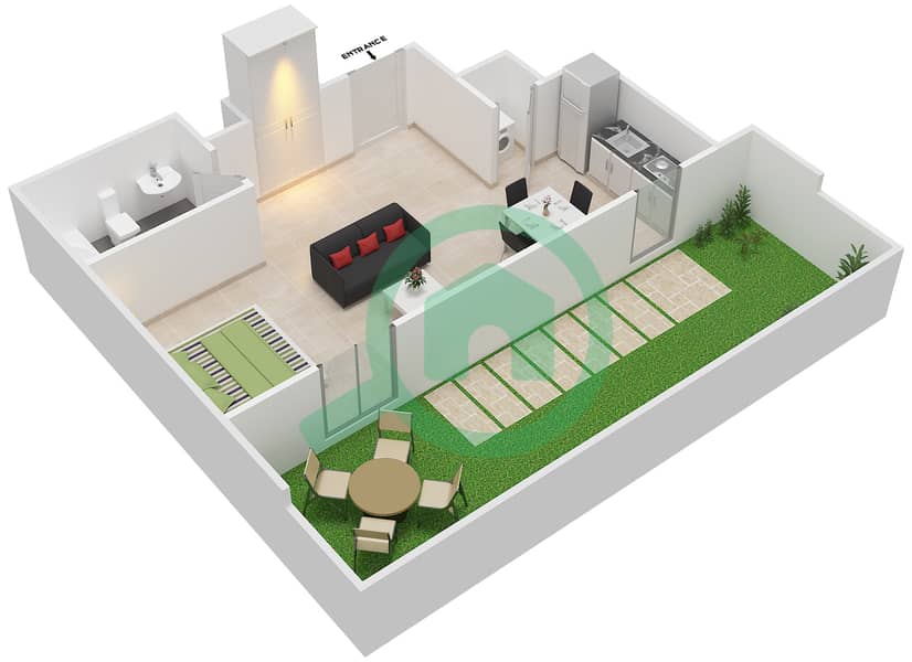 Al Zahia - Studio Apartment Type D1 Floor plan interactive3D