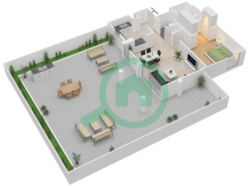 阿尔扎希亚 - 1 卧室公寓类型L2戶型图 interactive3D