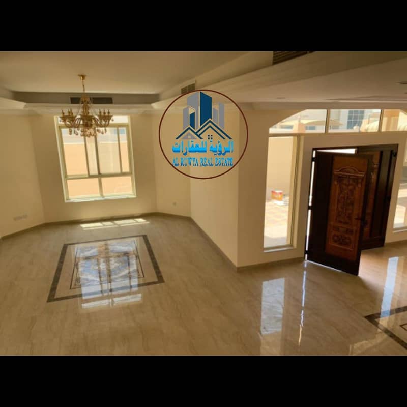 A new villa, the first inhabitant, with an area of ​​7000 feet, for rent in Al Hamidiya, Ajman. The villa is on an asphalt street for rent to citizens