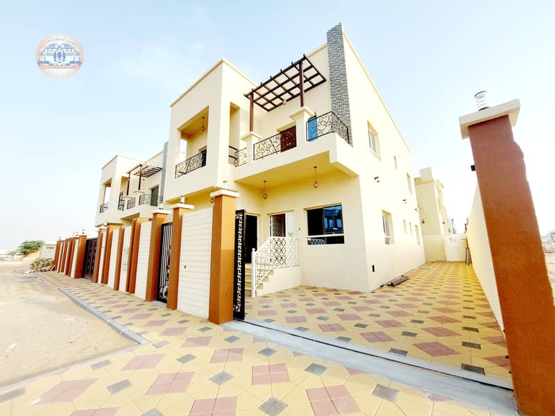 Modern design villa, three floors, opposite Sheikh Mohammed bin Zayed Street, exempt from annual fe