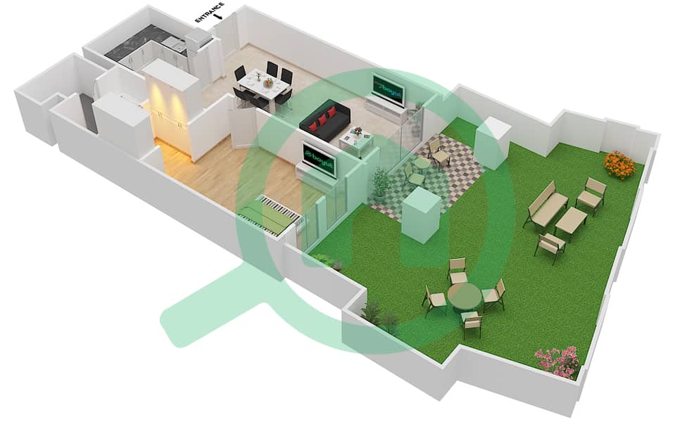 المخططات الطابقية لتصميم الوحدة 4 GROUND FLOOR شقة 1 غرفة نوم - ريحان 1 Ground Floor interactive3D