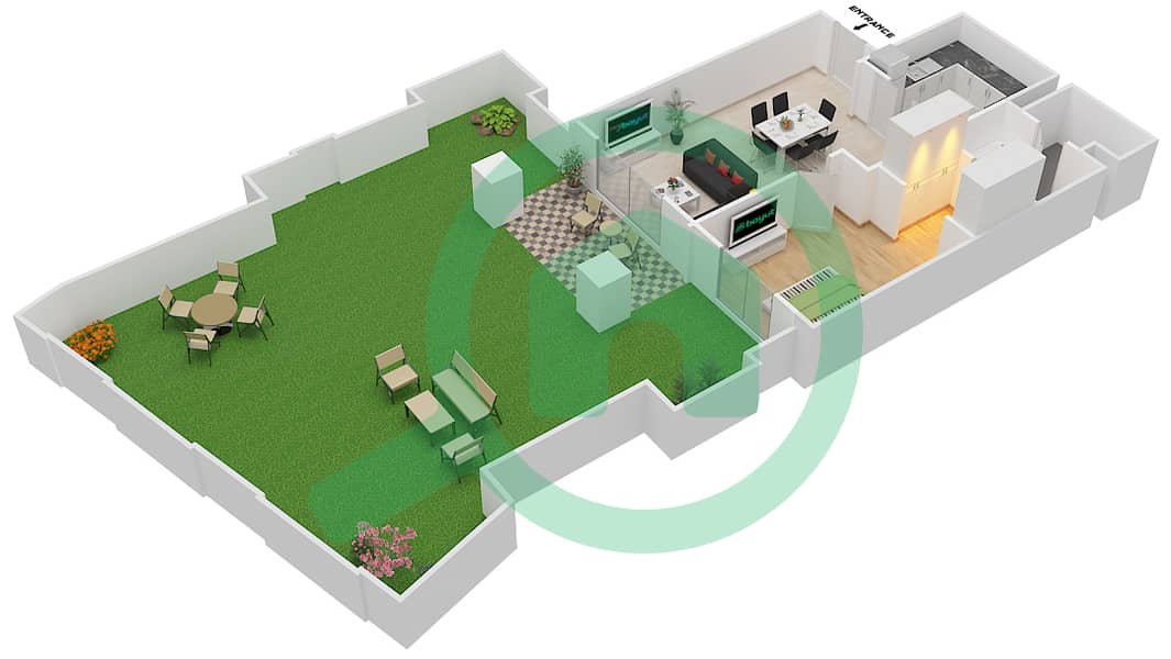 المخططات الطابقية لتصميم الوحدة 5 GROUND FLOOR شقة 1 غرفة نوم - ريحان 1 Ground Floor interactive3D
