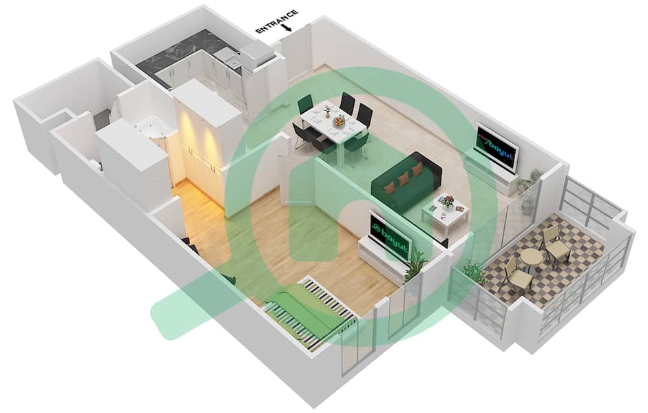 المخططات الطابقية لتصميم الوحدة 4 FLOOR 1-8 شقة 1 غرفة نوم - ريحان 1 Floor 1-8 interactive3D