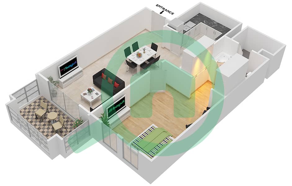 المخططات الطابقية لتصميم الوحدة 5 FLOOR 1-8 شقة 1 غرفة نوم - ريحان 1 Floor 1-8 interactive3D