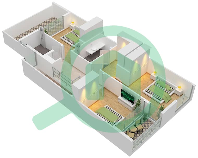Аура Гарденс - Таунхаус 3 Cпальни планировка Тип A First Floor interactive3D