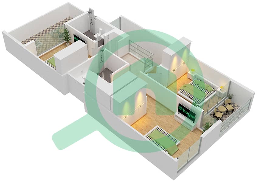 Аура Гарденс - Таунхаус 3 Cпальни планировка Тип B First Floor interactive3D