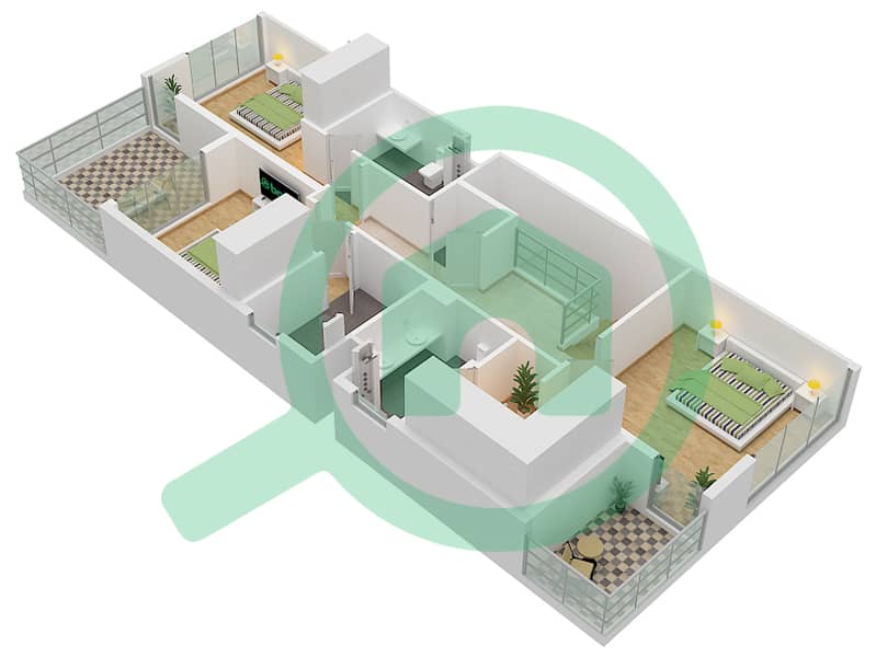 المخططات الطابقية لتصميم النموذج B تاون هاوس 4 غرف نوم - أورا جاردينز First Floor interactive3D