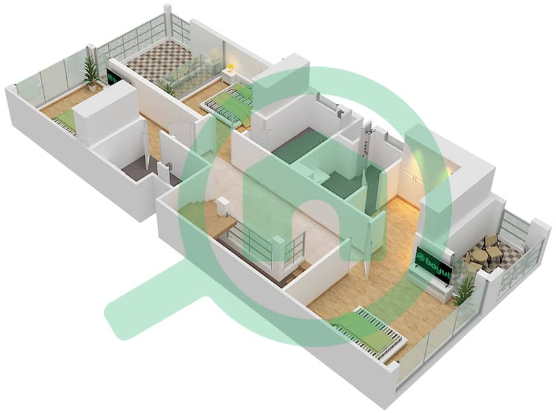 Аура Гарденс - Вилла 3 Cпальни планировка Тип B-SKY SUITE-OPTION 2 First Floor interactive3D