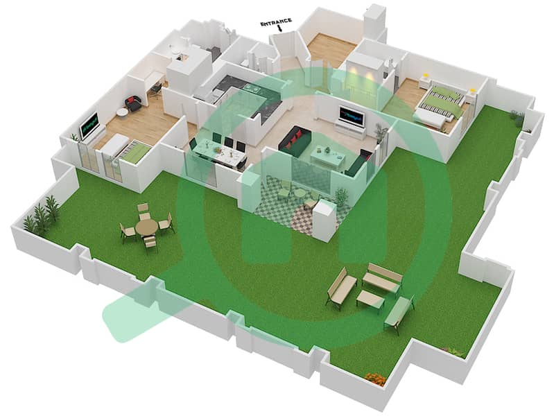 المخططات الطابقية لتصميم الوحدة 2 GROUND FLOOR شقة 2 غرفة نوم - ريحان 1 Ground Floor interactive3D