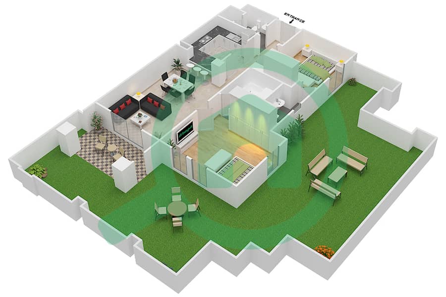 المخططات الطابقية لتصميم الوحدة 6 GROUND FLOOR شقة 2 غرفة نوم - ريحان 1 Ground Floor interactive3D