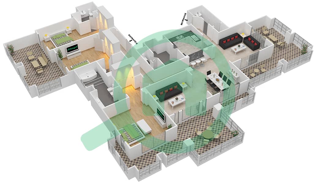 المخططات الطابقية لتصميم الوحدة 1 FLOOR 9 شقة 3 غرف نوم - ريحان 1 Floor 9 interactive3D