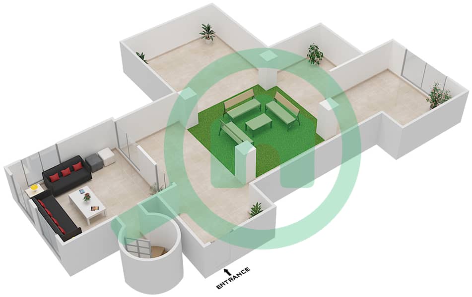 المخططات الطابقية لتصميم الوحدة 2 LOWER FLOOR شقة 2 غرفة نوم - ريحان 1 Upper Floor interactive3D