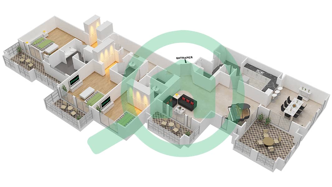 المخططات الطابقية لتصميم الوحدة 3 FLOOR 9 شقة 3 غرف نوم - ريحان 1 interactive3D