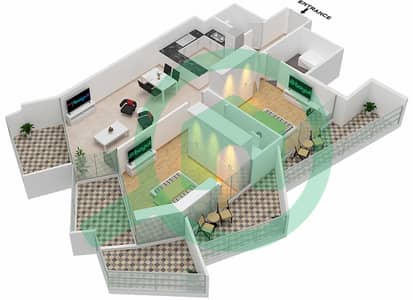المخططات الطابقية لتصميم الوحدة 1  FLOOR 7 شقة 2 غرفة نوم - ميلينيوم بن غاطي ريزيدنسز