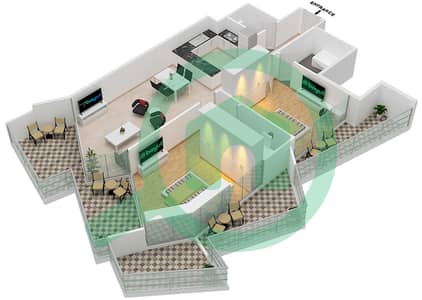المخططات الطابقية لتصميم الوحدة 1  FLOOR 9 شقة 2 غرفة نوم - ميلينيوم بن غاطي ريزيدنسز