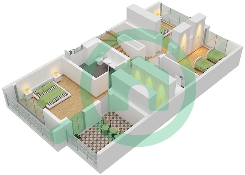 Гольф Гроув - Вилла 3 Cпальни планировка Тип EAMES 02 First Floor interactive3D