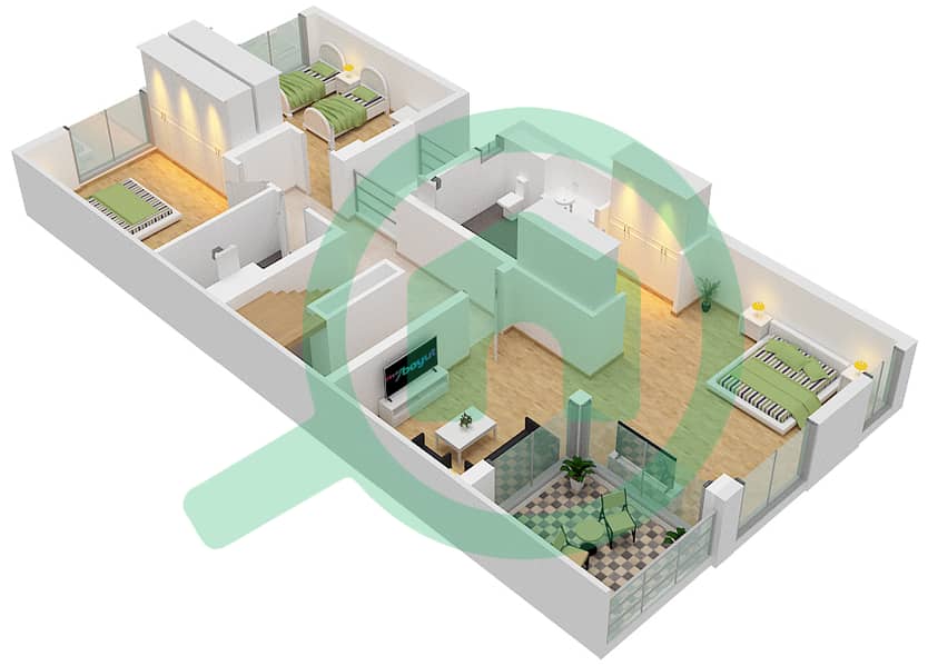 Гольф Гроув - Вилла 4 Cпальни планировка Тип AALTO 01 First Floor interactive3D