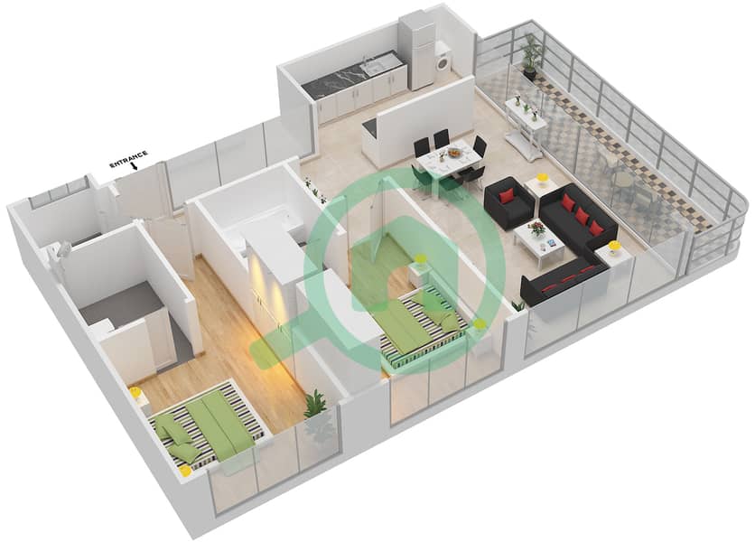 المخططات الطابقية لتصميم النموذج GULF SUITE شقة 2 غرفة نوم - باسيفيك ساموا interactive3D