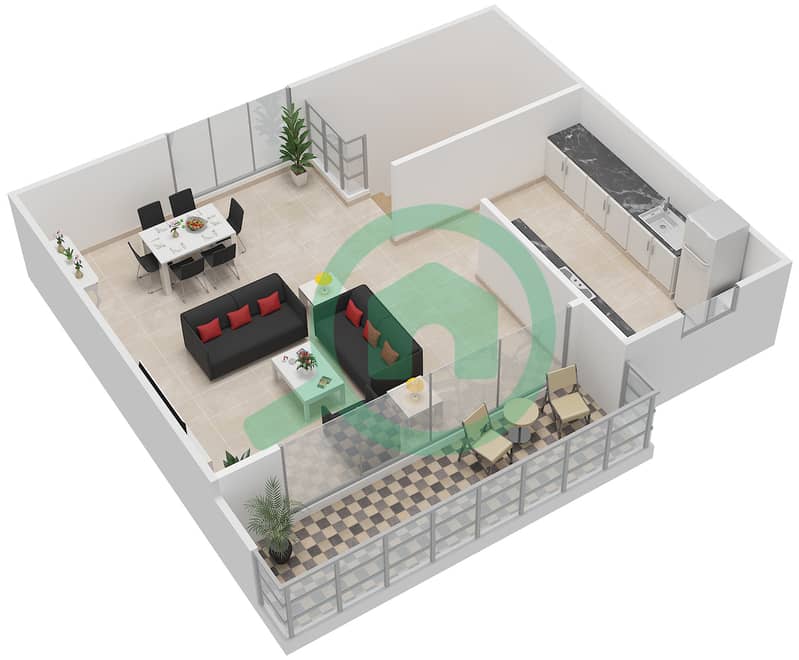 المخططات الطابقية لتصميم النموذج BEACH DUPLEX شقة 2 غرفة نوم - باسيفيك Upper Floor interactive3D