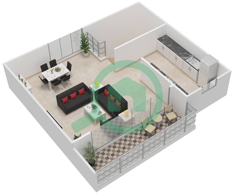 太平洋公寓 - 2 卧室公寓类型DULPEX戶型图 Upper Floor interactive3D