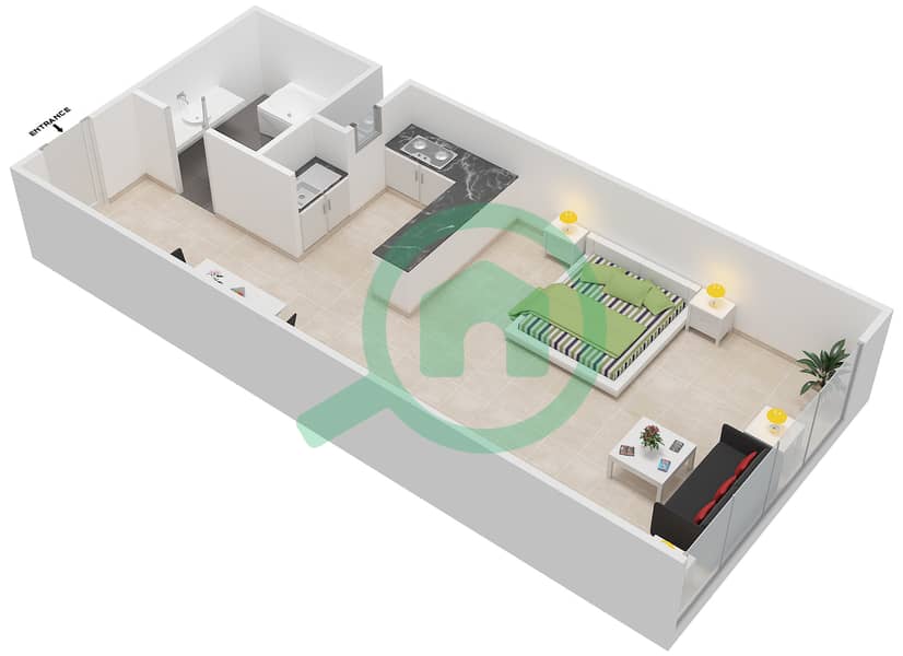 С5 Тауэр - Апартамент Студия планировка Тип 6A interactive3D