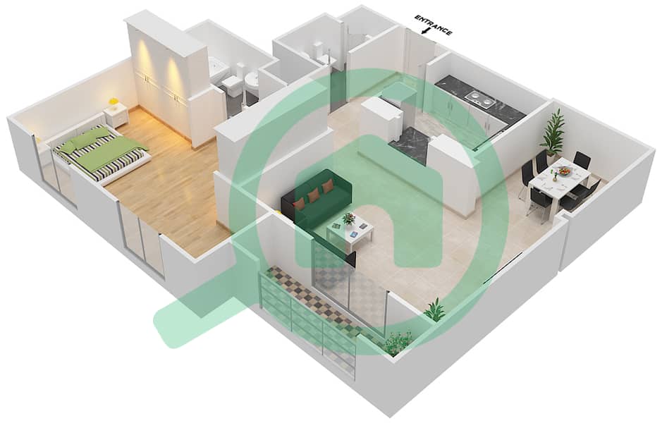 المخططات الطابقية لتصميم الوحدة 1 FLOOR 1-3 شقة 1 غرفة نوم - مسکة Floor 1-3 interactive3D