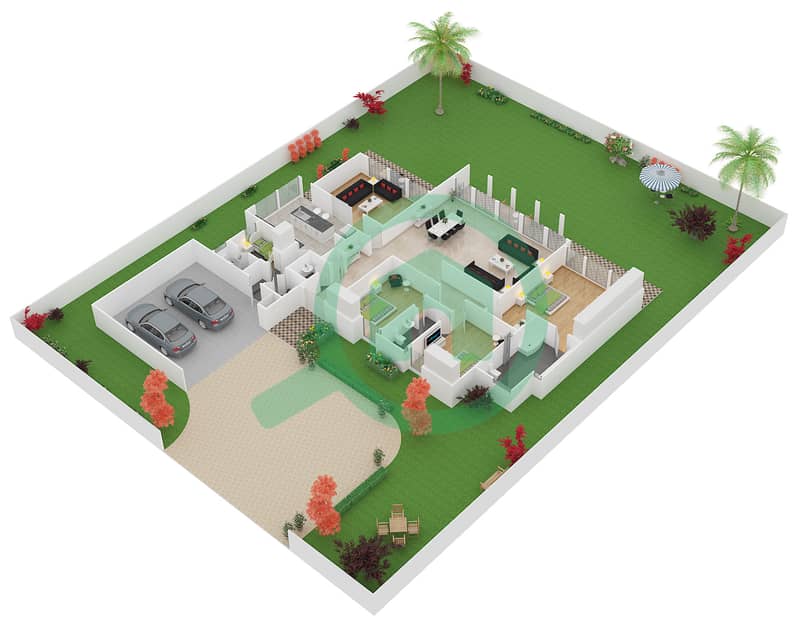 المخططات الطابقية لتصميم النموذج 1 فیلا 3 غرف نوم - سافانا Ground Floor interactive3D