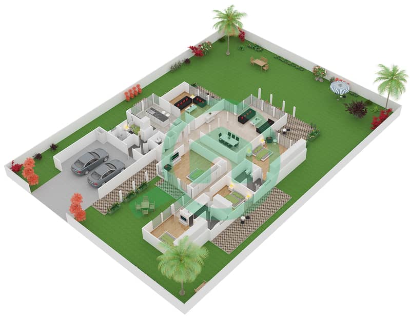 المخططات الطابقية لتصميم النموذج 2 فیلا 3 غرف نوم - سافانا Ground Floor interactive3D