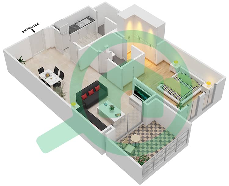 المخططات الطابقية لتصميم الوحدة 1 /  FLOOR-2,3 شقة 1 غرفة نوم - ريحان 2 interactive3D