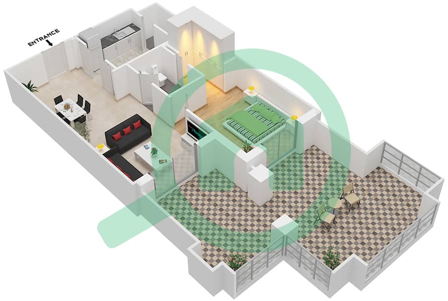 Рихан 2 - Апартамент 1 Спальня планировка Единица измерения 1 / FLOOR-1 Floor-1 interactive3D