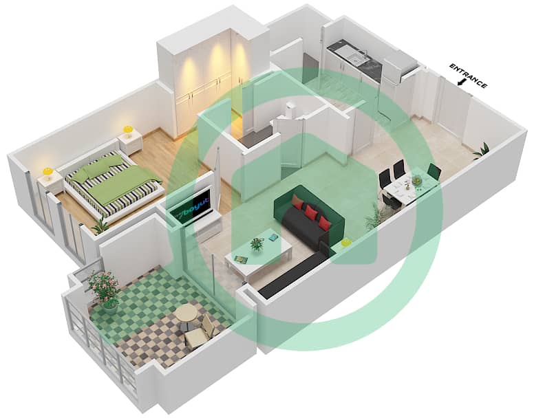 Рихан 2 - Апартамент 1 Спальня планировка Единица измерения 2 / FLOOR 1-3 Floor 1-3 interactive3D