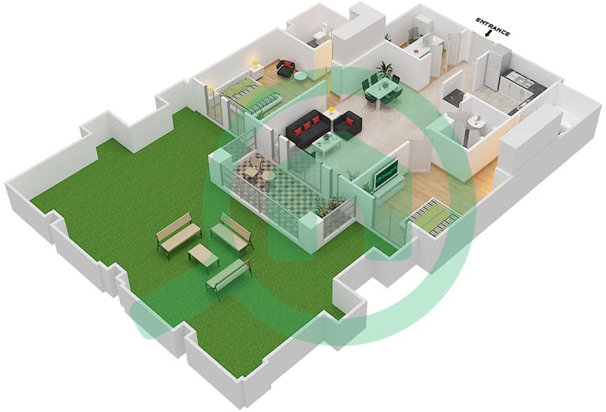 Рихан 2 - Апартамент 2 Cпальни планировка Единица измерения 3 / GROUND FLOOR Ground Floor interactive3D