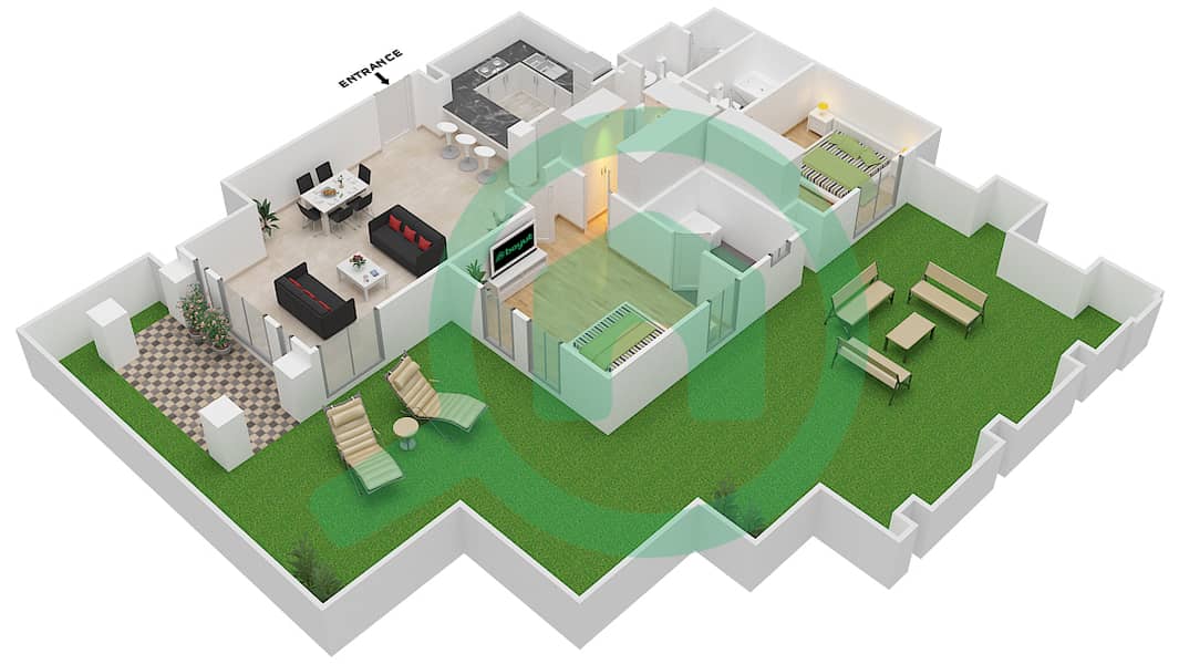 Рихан 2 - Апартамент 2 Cпальни планировка Единица измерения 4 / GROUND FLOOR Ground Floor interactive3D