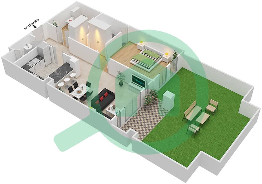 المخططات الطابقية لتصميم الوحدة 6 / FLOOR-1 شقة 1 غرفة نوم - ريحان 2 Floor-1 interactive3D