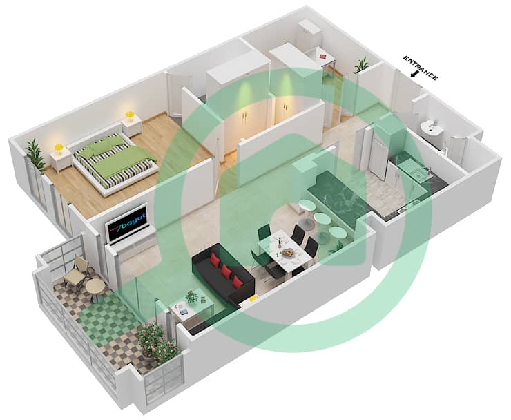 المخططات الطابقية لتصميم الوحدة 7 / FLOOR-2,3 شقة 1 غرفة نوم - ريحان 2 Floor-2,3 interactive3D