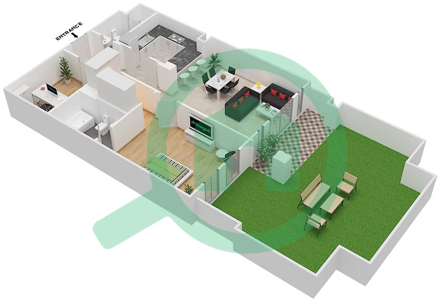 Рихан 2 - Апартамент 1 Спальня планировка Единица измерения 7 / FLOOR-1 Floor-1 interactive3D