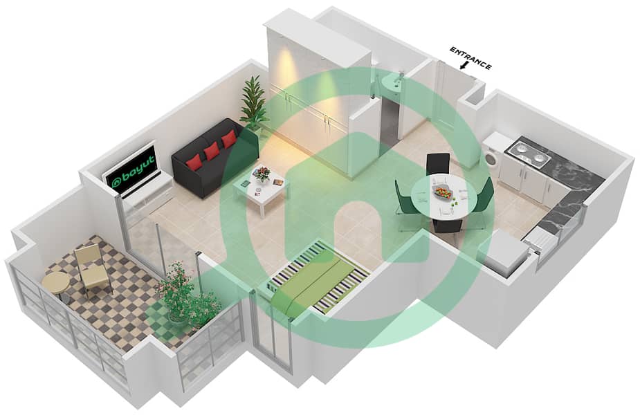 Рихан 2 - Апартамент Студия планировка Единица измерения 10 / FLOOR 1-3 Floor 1-3 interactive3D
