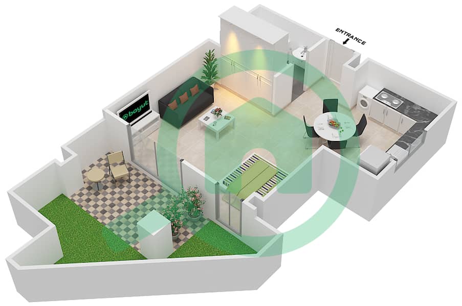 المخططات الطابقية لتصميم الوحدة 10 / GROUND FLOOR شقة استوديو - ريحان 2 Ground Floor interactive3D