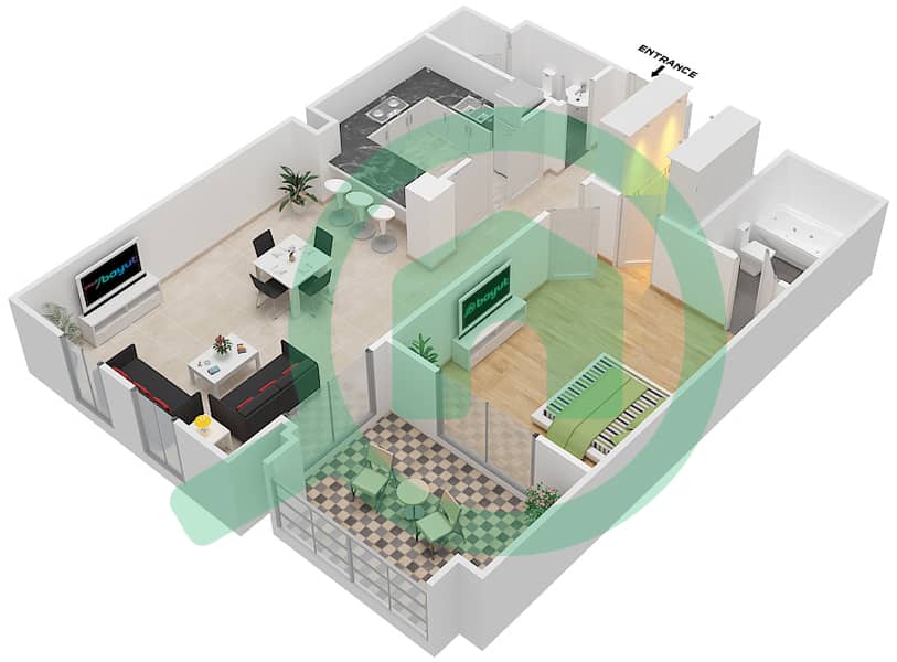 Рихан 2 - Апартамент 1 Спальня планировка Единица измерения 11 / FLOOR-1-3 Floor-1-3 interactive3D