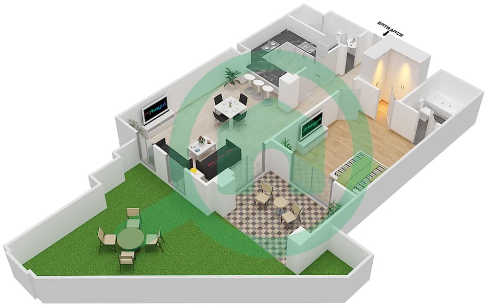 Рихан 2 - Апартамент 1 Спальня планировка Единица измерения 11 / GROUND FLOOR Ground Floor interactive3D