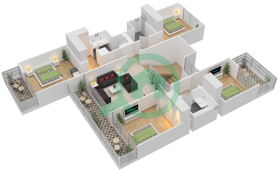 المخططات الطابقية لتصميم النموذج 1 فیلا 5 غرف نوم - جولف لينكس First Floor interactive3D