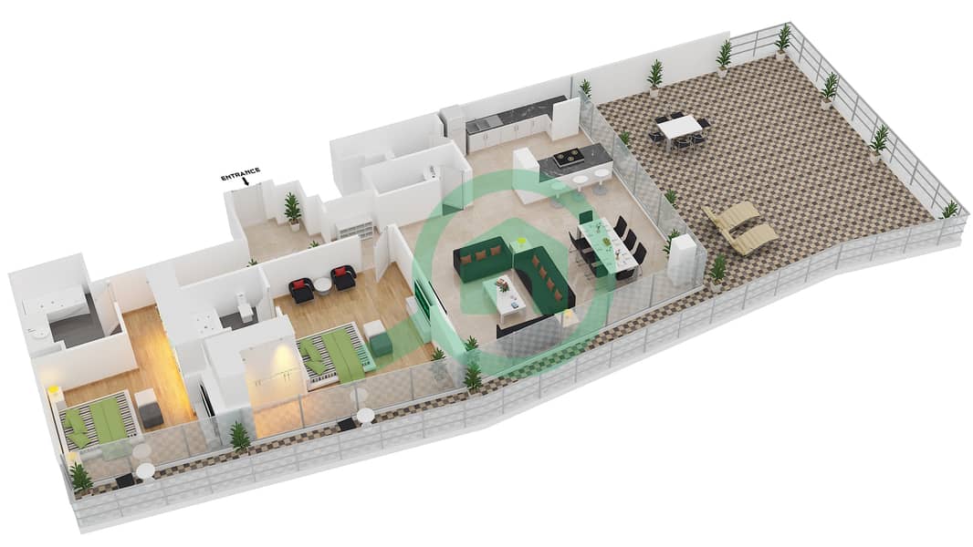 Al Naseem Residence C - 2 Bedroom Apartment Type 806 Floor plan Floor 8 interactive3D