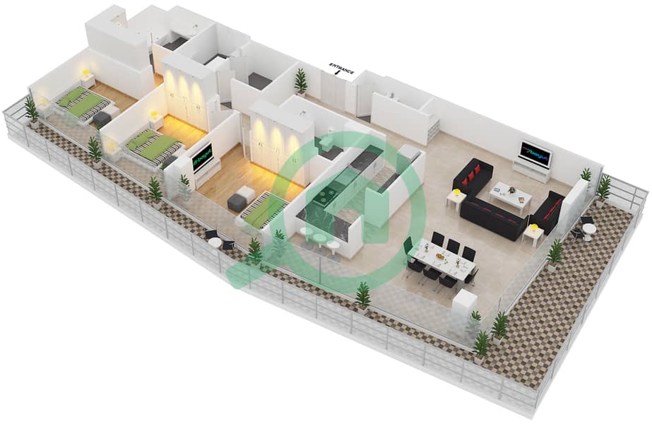 المخططات الطابقية لتصميم النموذج 507 شقة 3 غرف نوم - مساكن النسيم C Floor 5 interactive3D