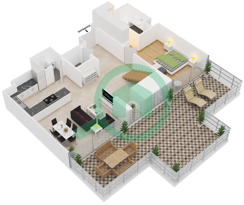 阿尔纳西姆公寓C座 - 3 卧室公寓类型9戶型图 Lower Floor interactive3D