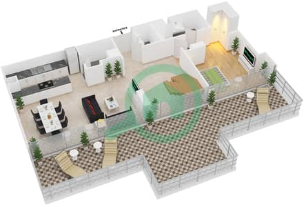 Al Naseem Residence C - 3 Bedroom Apartment Type 8 Floor plan