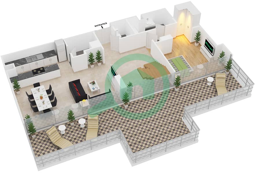 Al Naseem Residence C - 3 Bedroom Apartment Type 8 Floor plan Lower Floor interactive3D