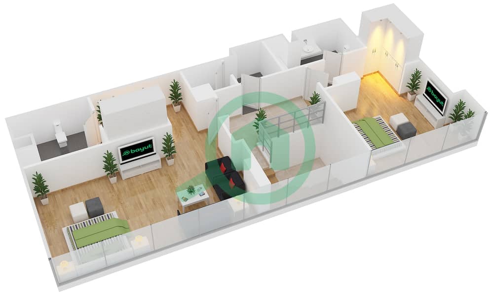 Al Naseem Residence C - 3 Bedroom Apartment Type 8 Floor plan Upper Floor interactive3D