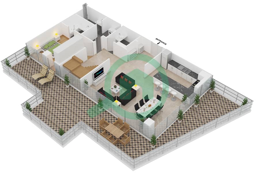 Al Naseem Residence C - 3 Bedroom Apartment Type 6 Floor plan Lower Floor interactive3D