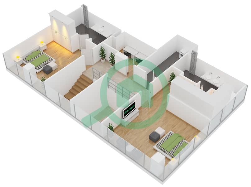 Al Naseem Residence C - 3 Bedroom Apartment Type 6 Floor plan Upper Floor interactive3D