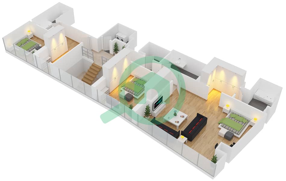 Al Naseem Residence C - 4 Bedroom Apartment Type 1 Floor plan Upper Floor interactive3D